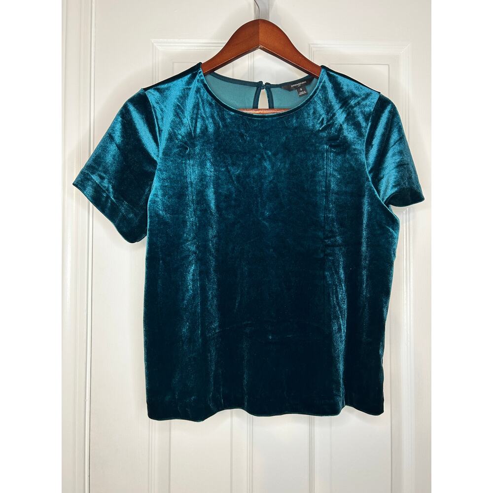 Banana Republic Factory Velvet Top Womens Small Teal Short Sleeve Keyhole Blouse